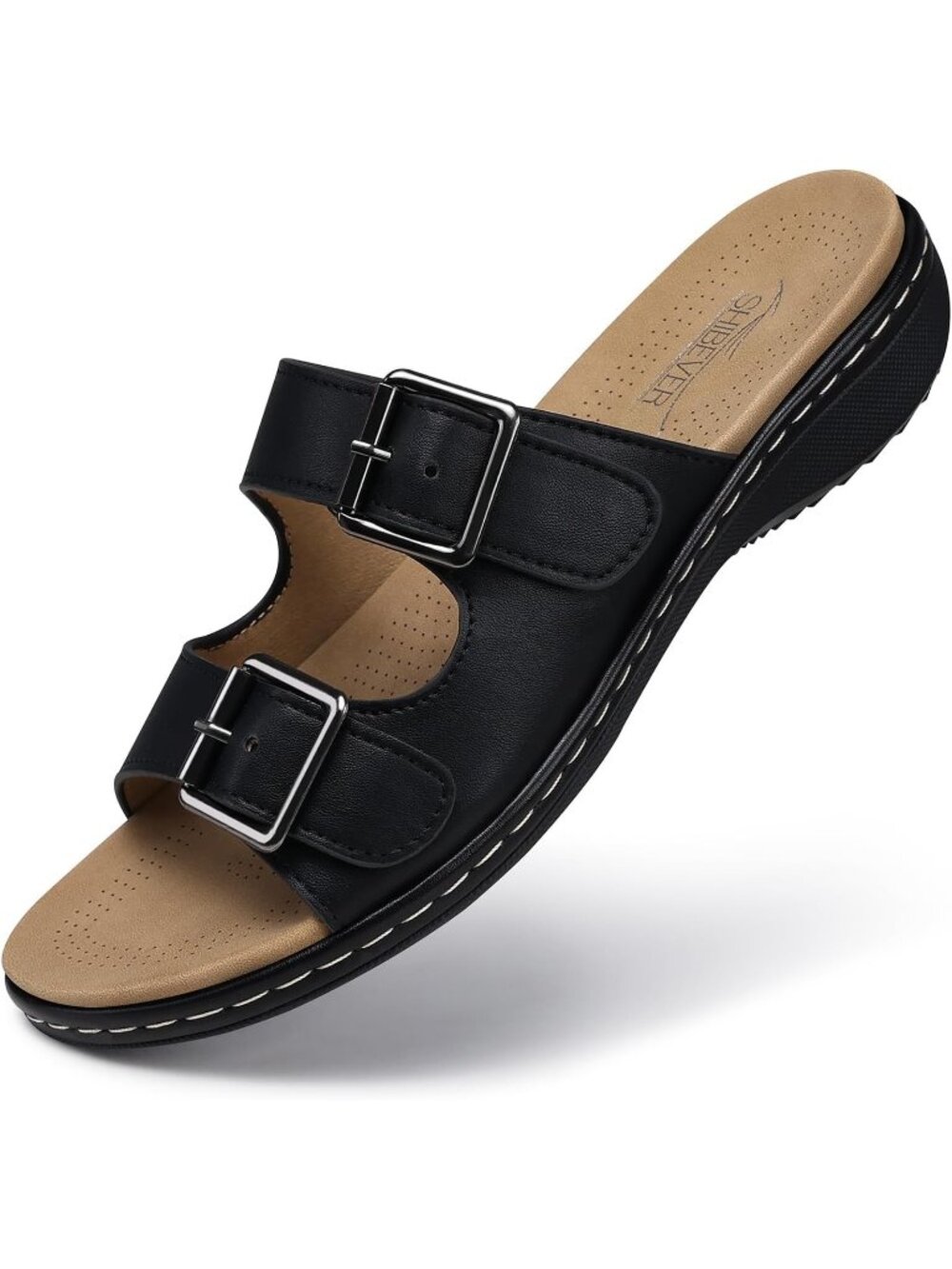 Women's Black Dressy Flat Comfortable Arch Support Non Slip Walking Sandal